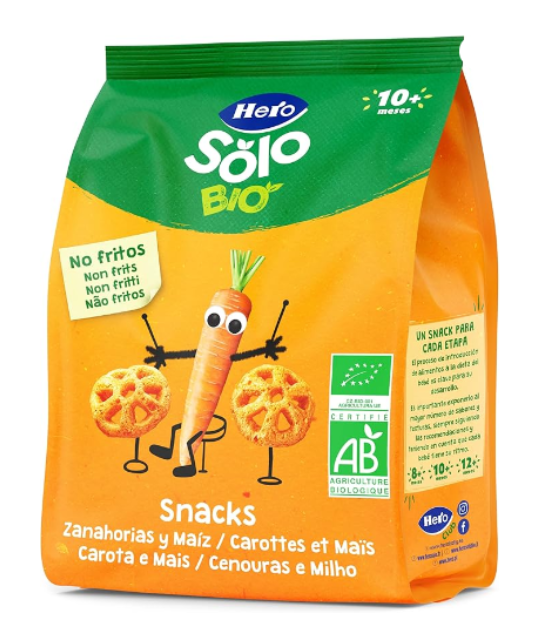 Hero Solo BIO - Snack Carotte et Mais Biologiques - pour Bébés Des 10 Mois
