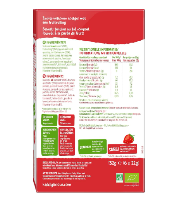 Kiddylicious Fruity Bakes Fraise | Dès 12 Mois | Fourrés à la Purée de Fruits