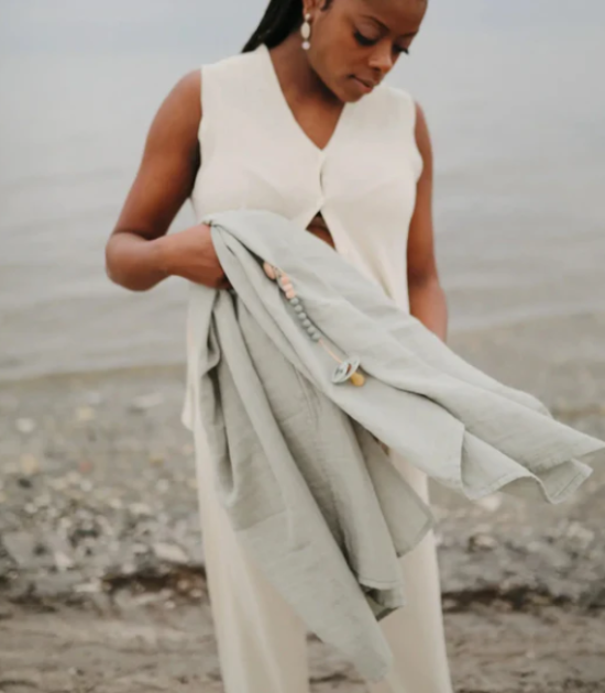 Couverture d'emmaillotage en mousseline de coton biologique - Sauge