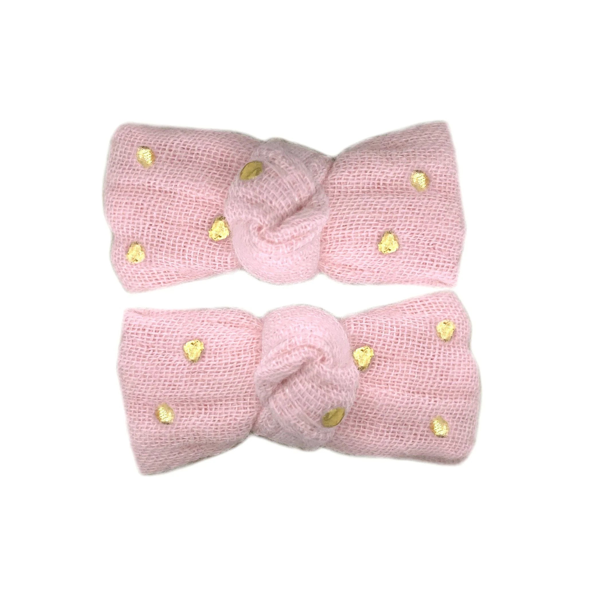 Lot 2 barrettes clic clac gaze rose blush pois or