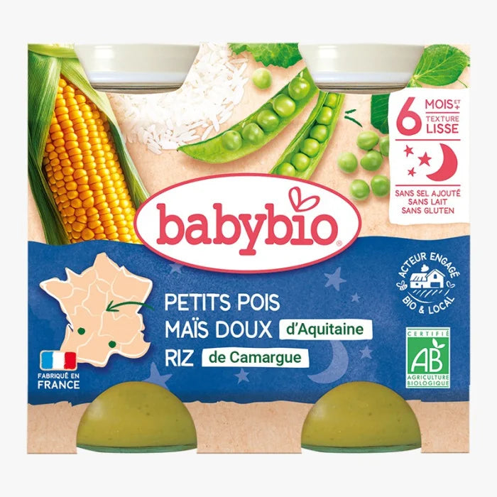 Babybio Pot bonne nuit petits pois mais riz 200g