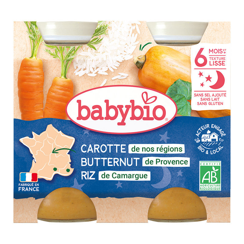 Babybio Carotte Courge Butternut & Riz 2x200g 6m+