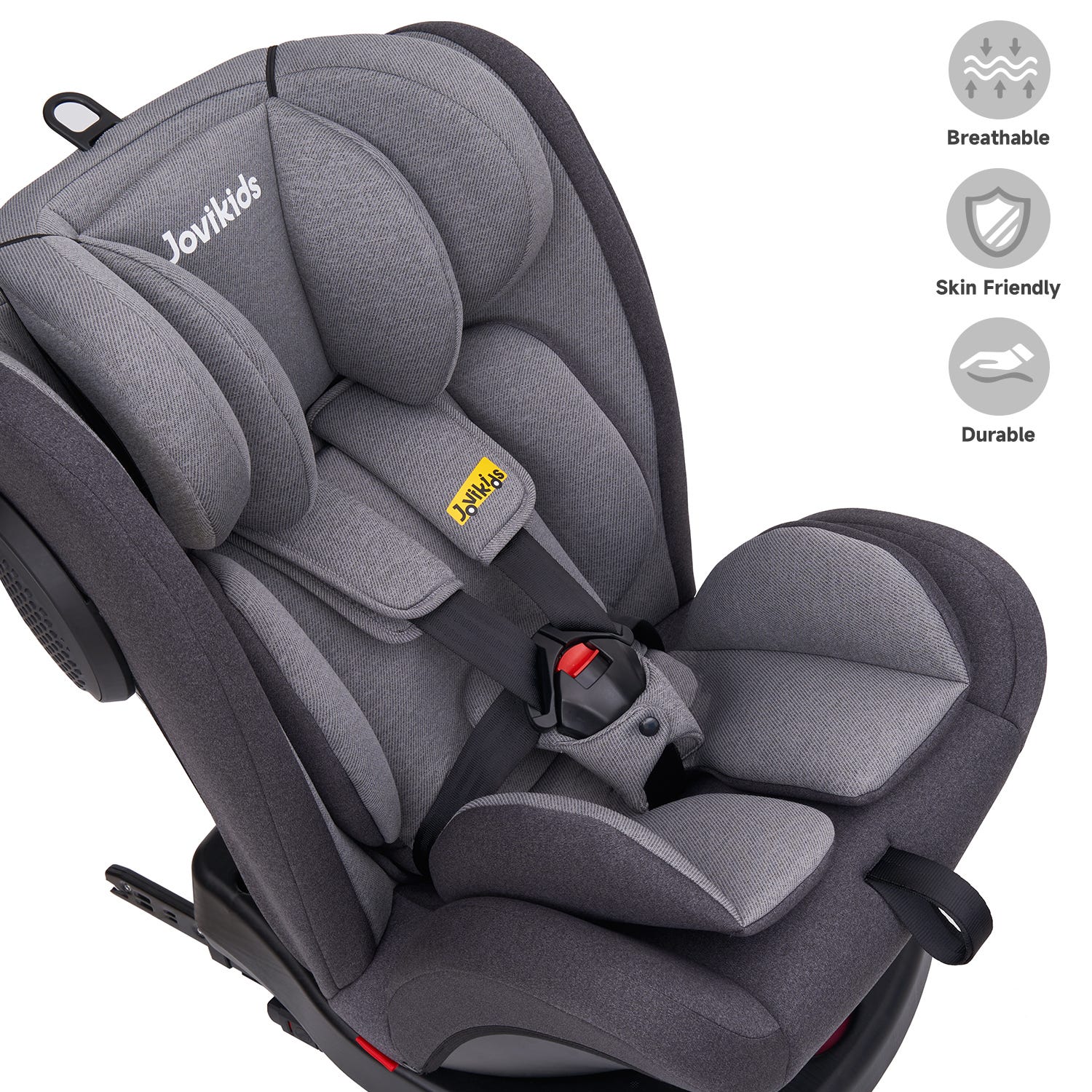 Siège auto pour bébé Jovikids Angela avec Isofix 360° 0/1/2/3, 0-12 ans - Gris Rayé