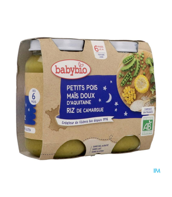 Babybio Pot bonne nuit petits pois mais riz 200g