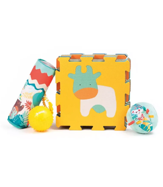 Ludi Coffret Sensoriel - Tapis Dalles Animaux avec Rouleau & Balles