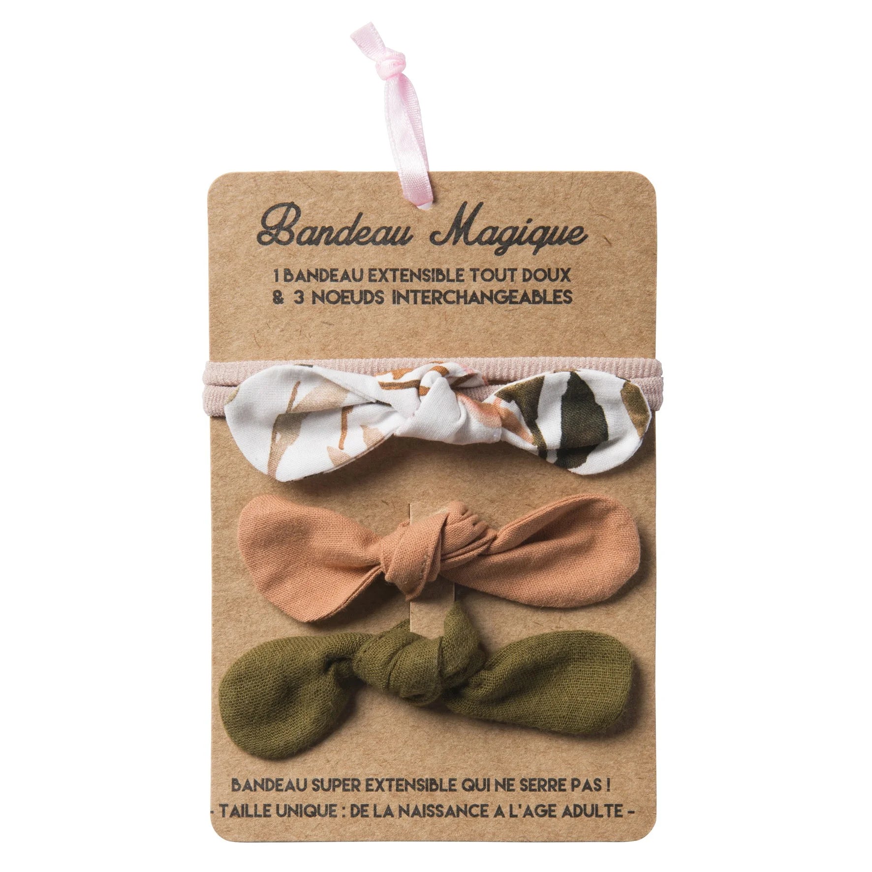 Bandeau magique (1 bandeau extensible + 3 nœuds) – assort. bohème