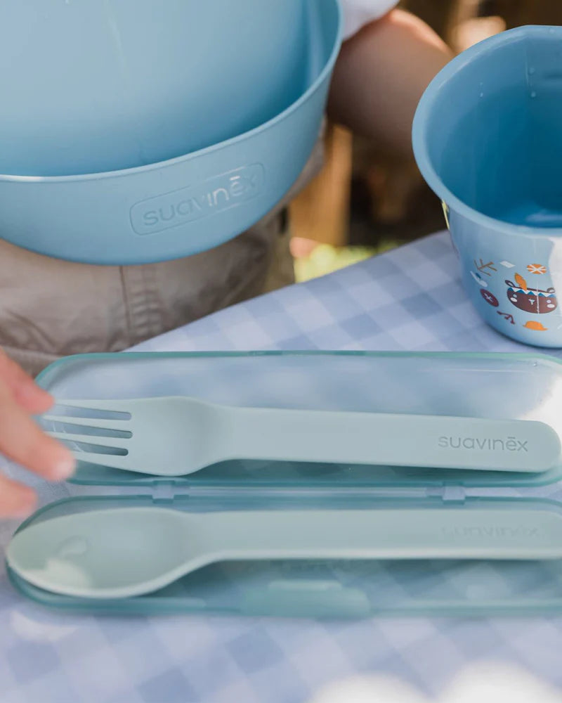 Suavinex Cuillère et Fourchette avec étui - Bleu