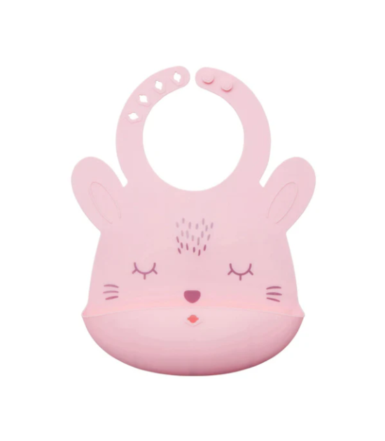 Bavoir en silicone - Lapin Rose