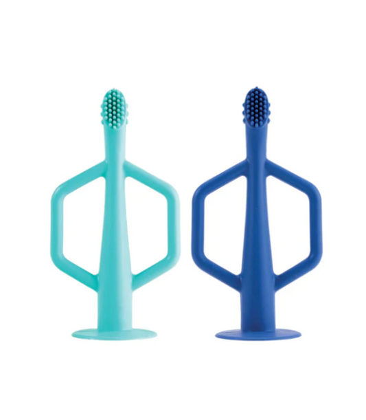 Lot de 2 brosses à dents d'apprentissage en silicone - Menthe / Bleu