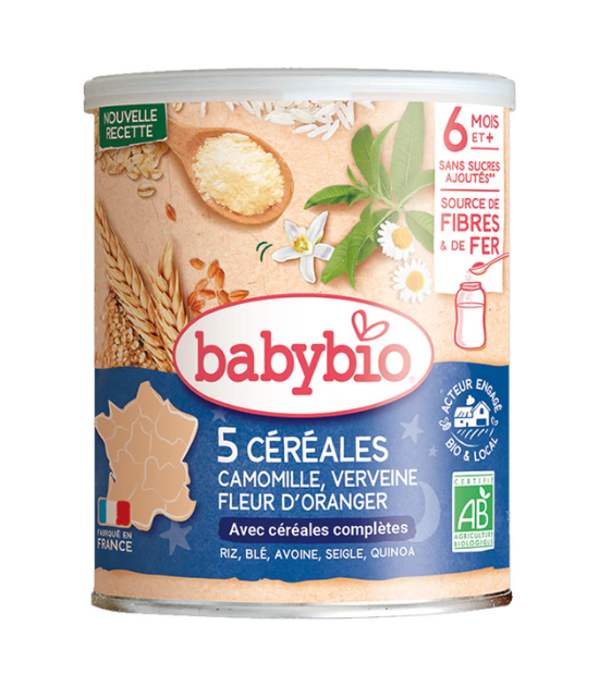 Babybio 5 Céréales Verveine Fleur d'Oranger et Camomille 220g