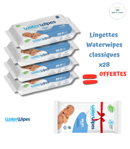 Lingettes Bébé WaterWipes Value Pack 4 + 1 pack (x28) offert