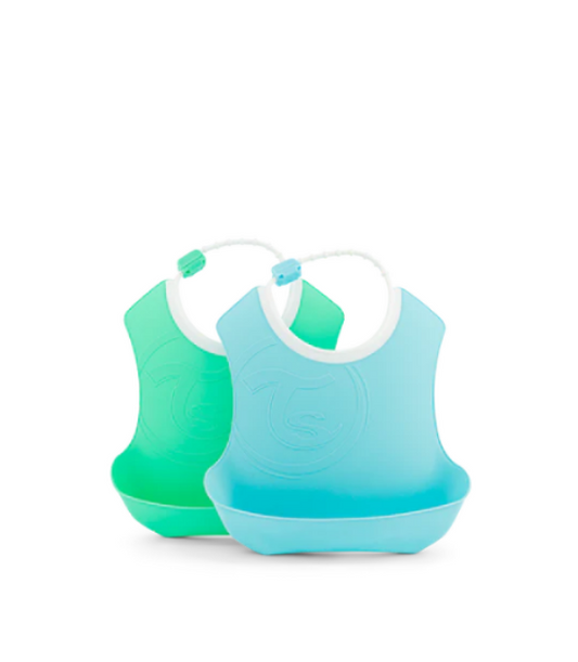 2x Bavoirs en silicone - Vert / Bleu