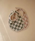 Bavoir en mousseline, Lot de 2 - Carreaux Olive/Carreaux Naturels