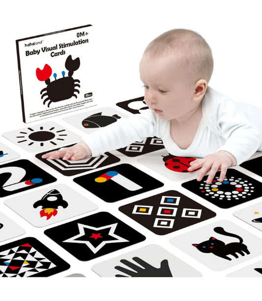 Jouets Cartes Visuelles pour Bébé 15 cm x 15 cm - Cartes Flash Épaissies et Plus Larges pour la Stimulation Sensorielle des 0-6 Mois (40 Cartes)