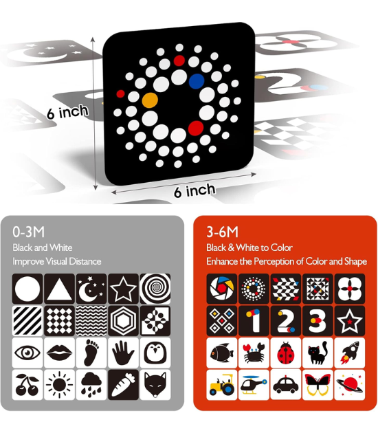 Jouets Cartes Visuelles pour Bébé 15 cm x 15 cm - Cartes Flash Épaissies et Plus Larges pour la Stimulation Sensorielle des 0-6 Mois (40 Cartes)