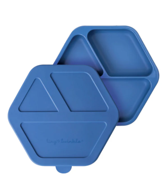 Assiette compartimentée avec couvercle en silicone - Bleu