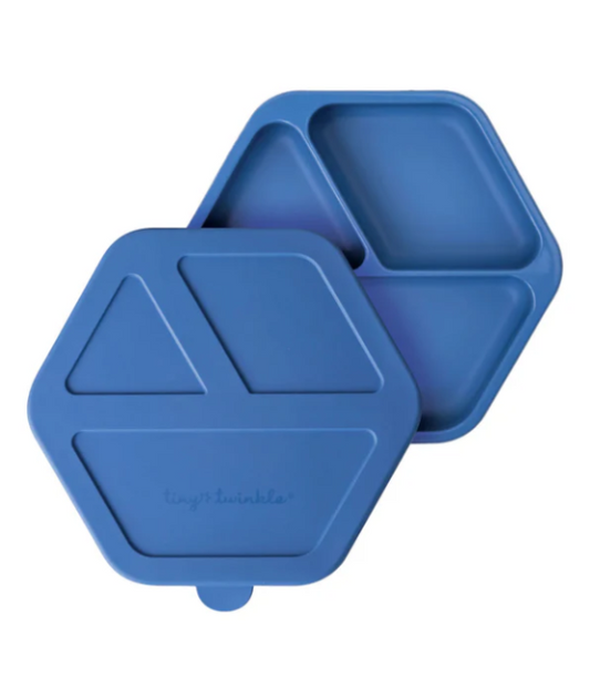 Assiette compartimentée avec couvercle en silicone - Bleu