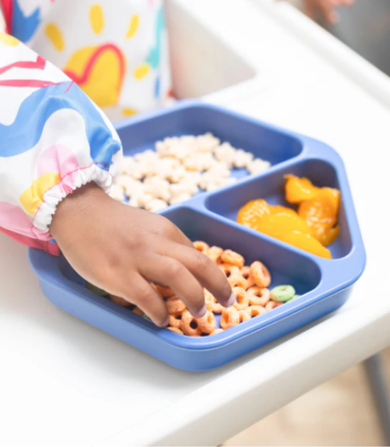 Assiette compartimentée avec couvercle en silicone - Bleu