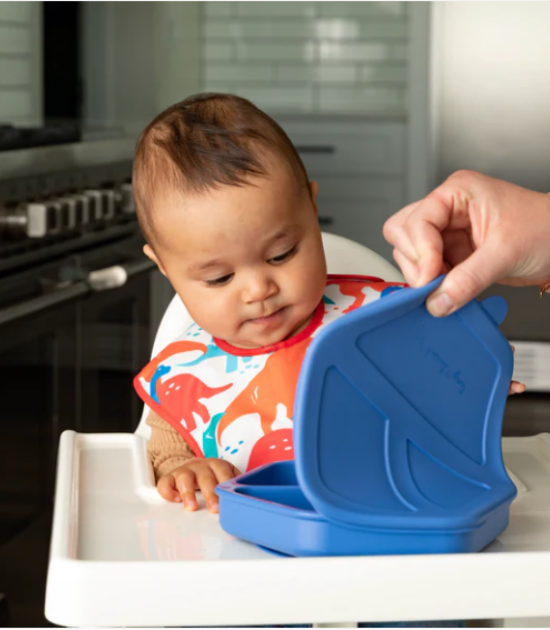 Assiette compartimentée avec couvercle en silicone - Bleu