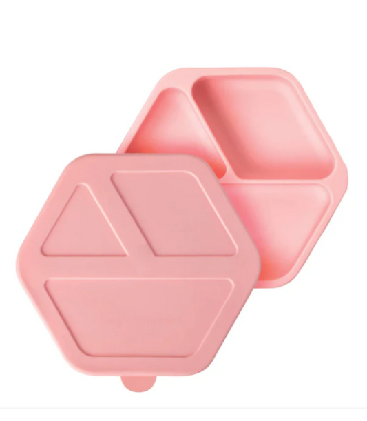 Assiette compartimentée avec couvercle en silicone - Rose