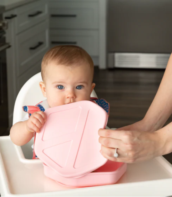 Assiette compartimentée avec couvercle en silicone - Rose