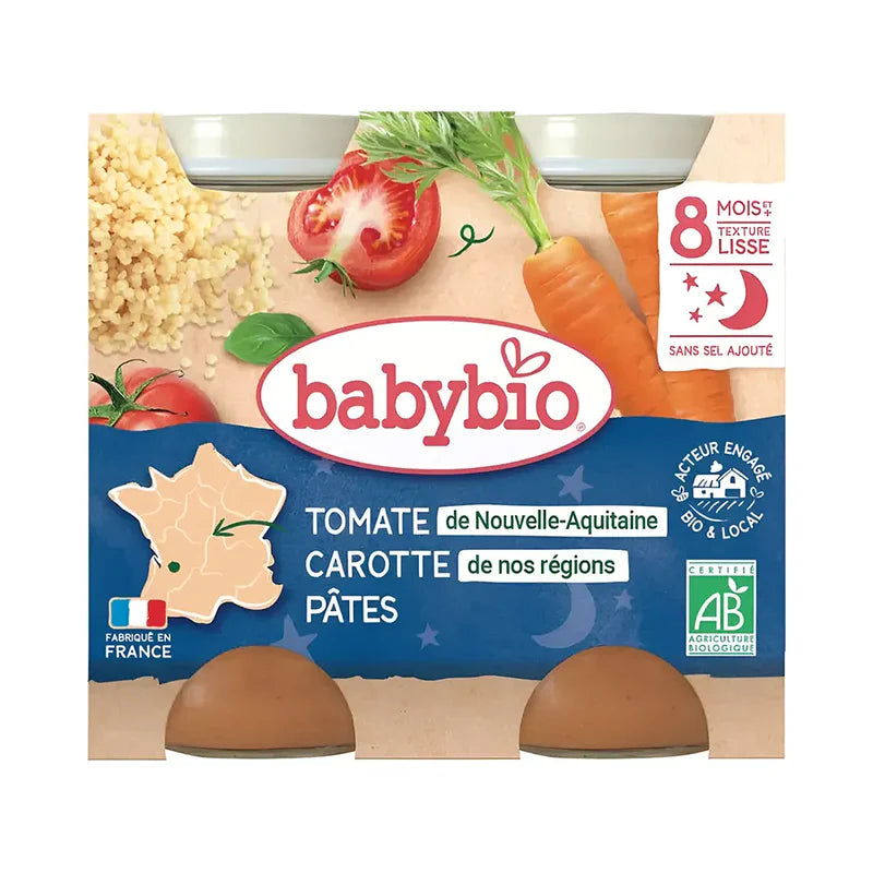 Babybio Bonne Nuit Compotée Carotte Tomate Pâtes 8mois+