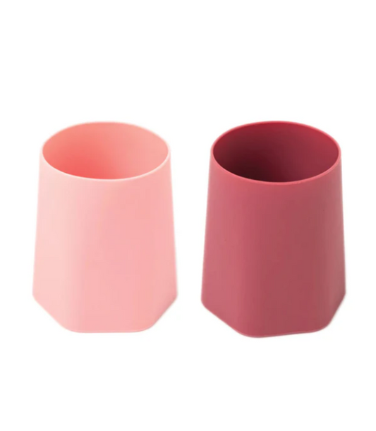 Lot de 2 tasses d'apprentissage en silicone - Rose / Bordeaux