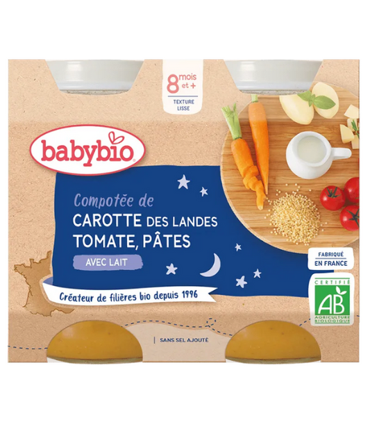 Babybio Bonne Nuit Compotée Carotte Tomate Pâtes 8mois+