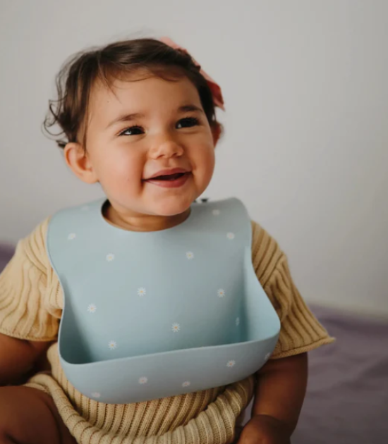 Bavoir bébé en silicone - Marguerite blanche