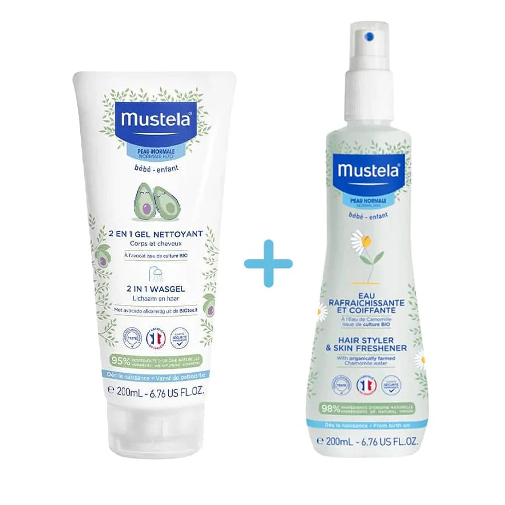 Mustela 2en1 Gel Nettoyant + Eau Rafraîchissante et Coiffante