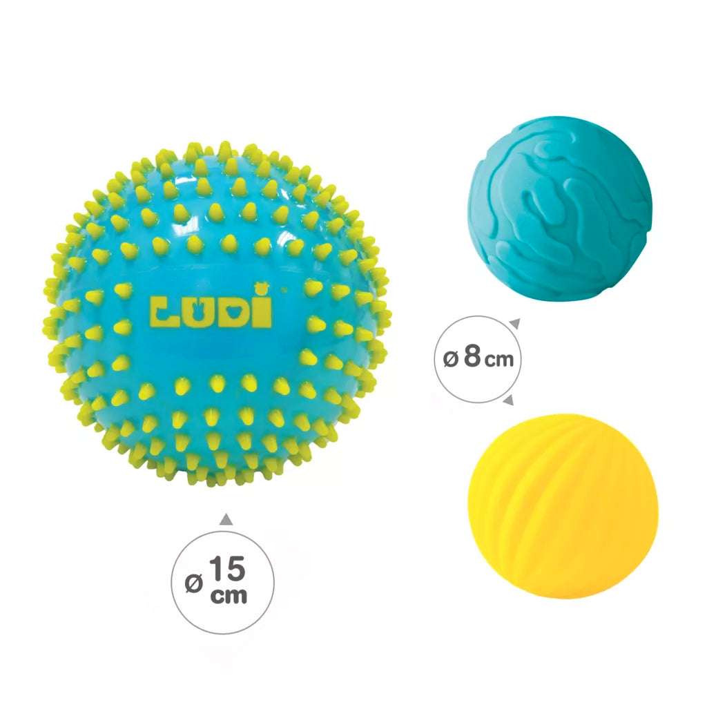Balles Sensorielles Bleues lot de 3 LUDI