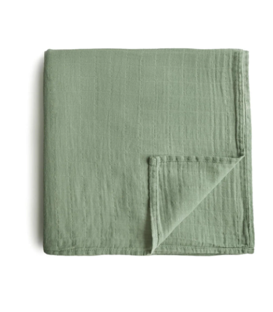 Couverture d'emmaillotage en mousseline de coton biologique - Sauge