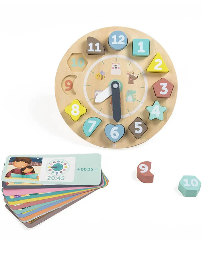 Eurekakids - Horloge en bois avec cartes pour apprendre l'heure 3A+