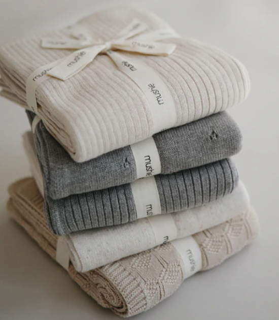 Couverture tricotée pour bébé Mushie - Pointelle Blush
