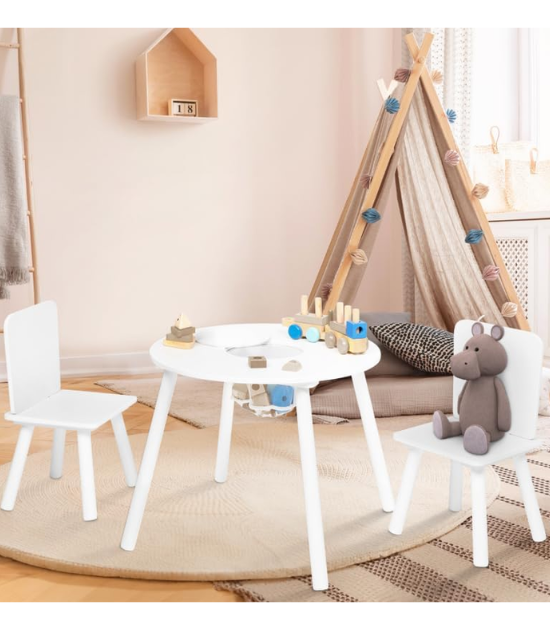 IDMarket - Table + 2 chaises Enfant Candice avec Espace de Rangement en Bois Blanc