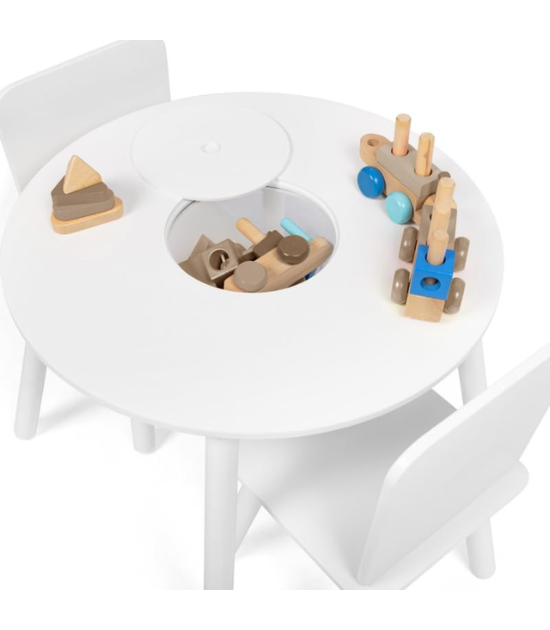 IDMarket - Table + 2 chaises Enfant Candice avec Espace de Rangement en Bois Blanc