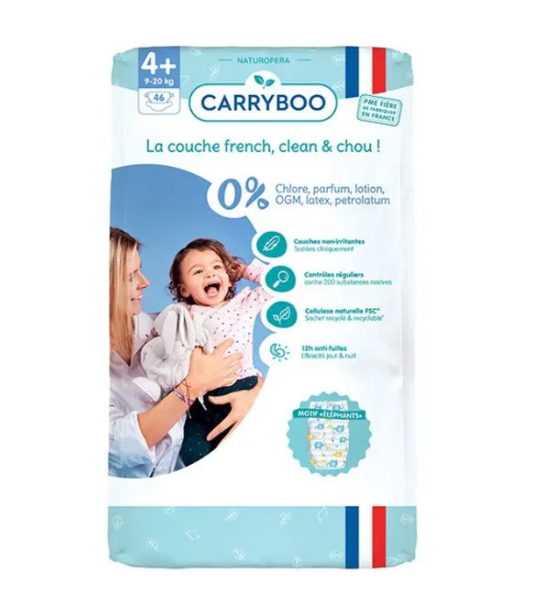 CARRYBOO-Couches Bébé écologiques T4 Plus (9-20 Kg) x 46 pièces