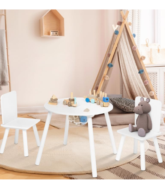 IDMarket - Table + 2 chaises Enfant Candice avec Espace de Rangement en Bois Blanc