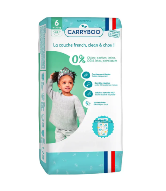 CARRYBOO-Couches Bébé écologiques T6 Plus (16-30 Kg) x 36 pièces