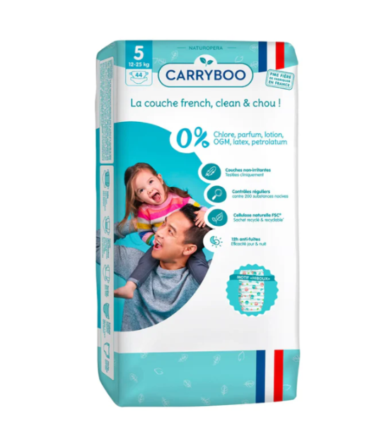 CARRYBOO-Couches Bébé écologiques T5 (12-25 Kg) x 44 pièces