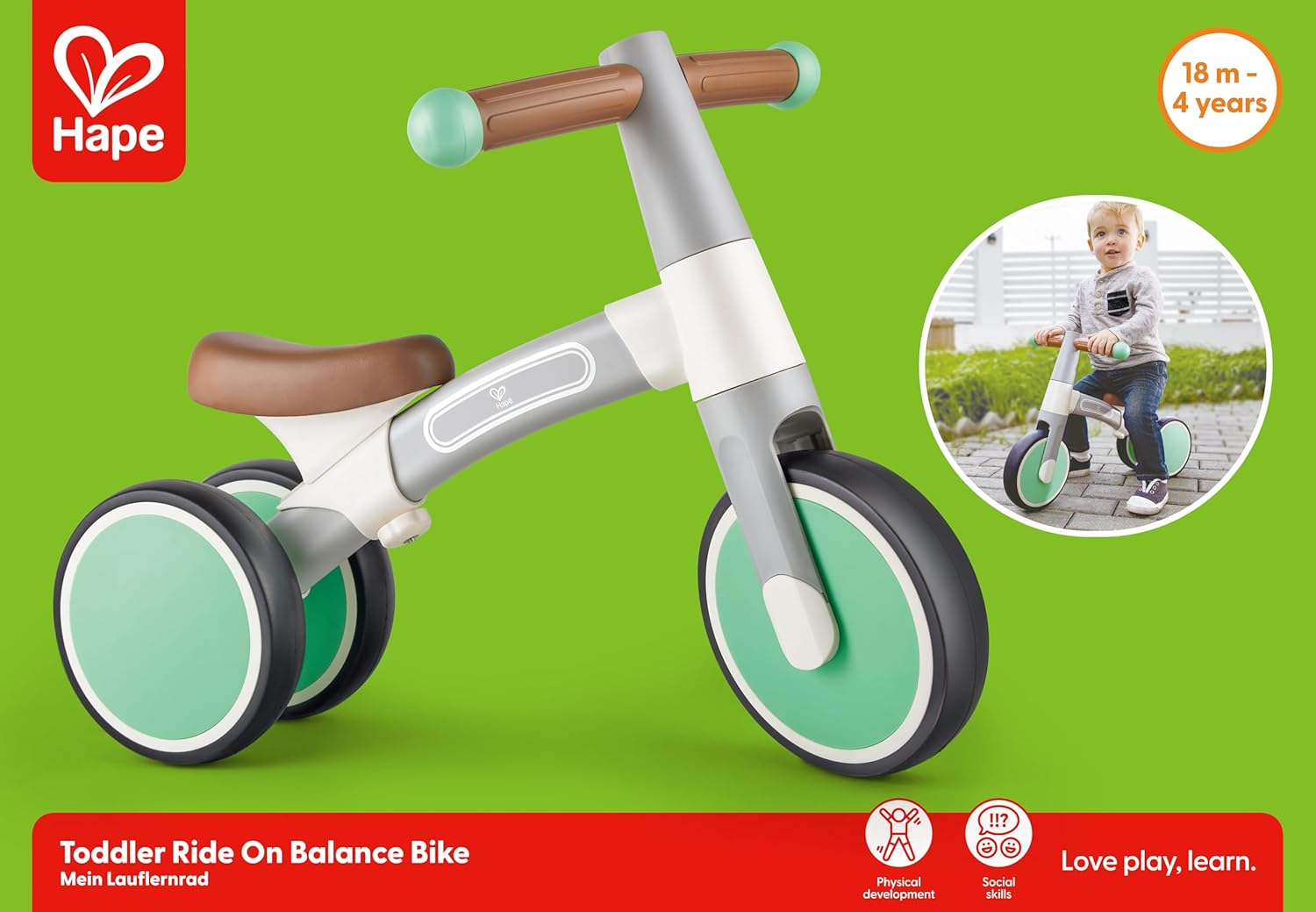 Hape Mon Premier Vélo d'Équilibre, Vert Vespa, en Aluminium, à partir de 12 mois