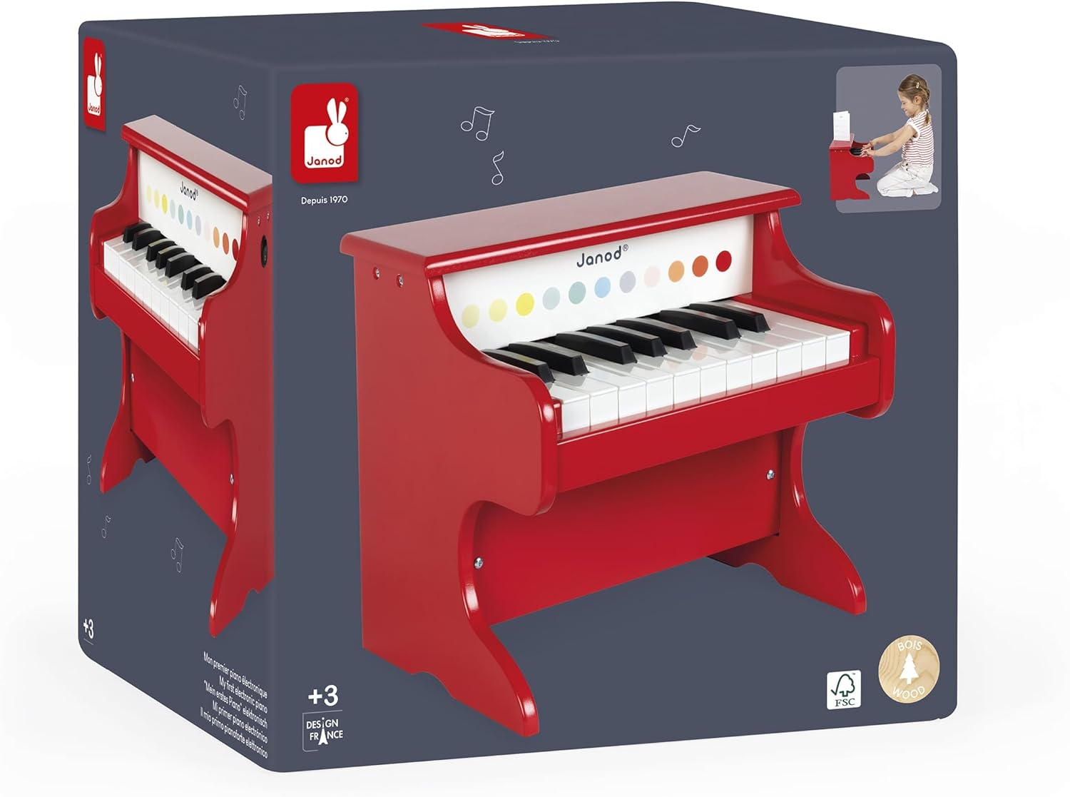 Janod - Mon Premier Piano Electronique en Bois Confetti