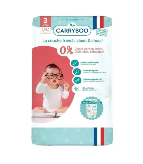 CARRYBOO-Couches Bébé écologiques T3 (5-9 Kg) x 54 pièces