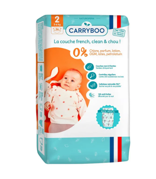 CARRYBOO-Couches bébé écologiques T2 (3-6 Kg) x 56 pièces