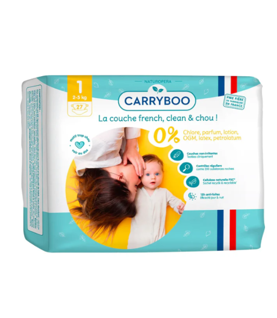 CARRYBOO-Couches Bébé écologiques T1 (2-5 Kg) x 27 pièces