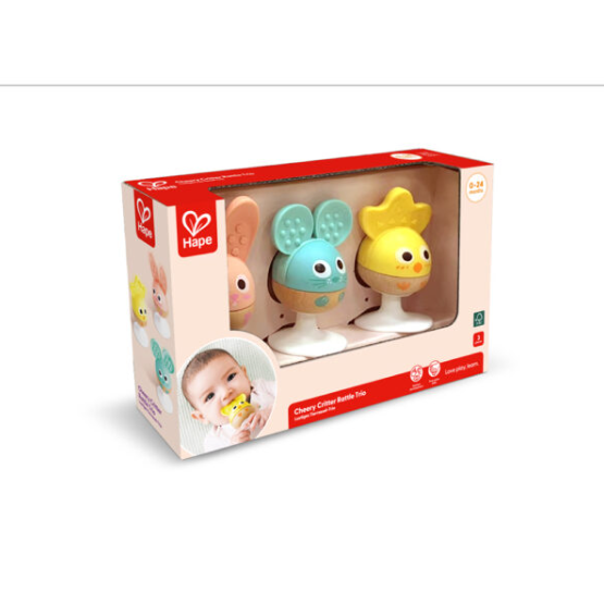 Cheery critter rattle trio – HAPE
