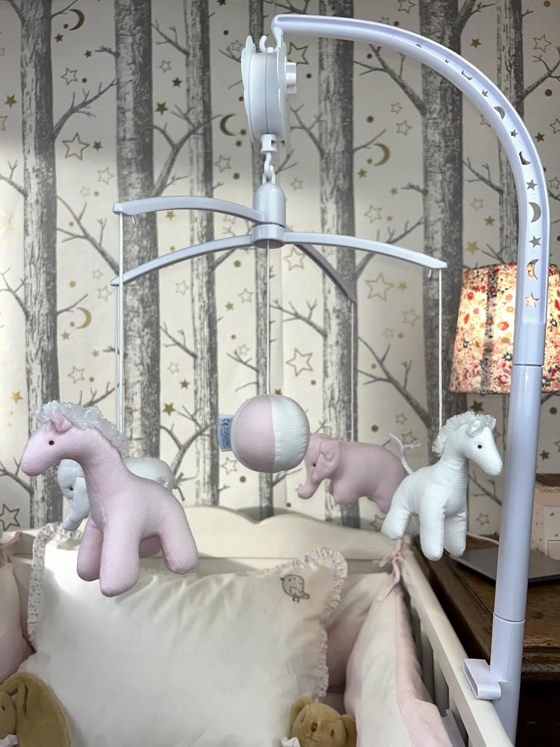 Mobile Musical Girafe, Elephant Rose & Blanc