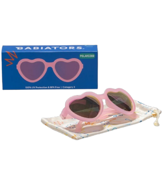 Lunettes de Soleil Babiators - Frosted Pink Heart | Purple Polarized Mirrored Lenses