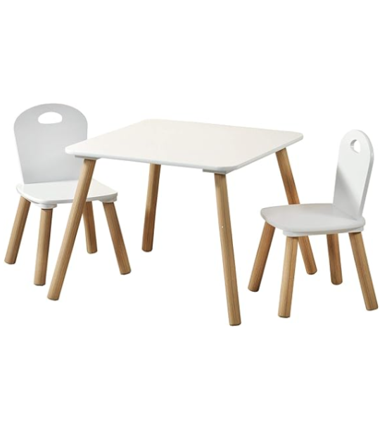 Kesper | Table pour enfant avec 2 chaises, matériau : panneau de fibres, dimensions : 55 x 55 x 45 cm, couleur : blanc