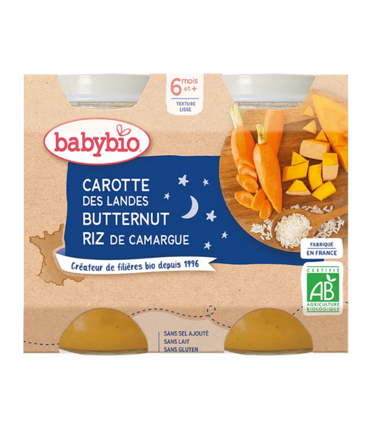 Babybio Carotte Courge Butternut & Riz 2x200g 6m+